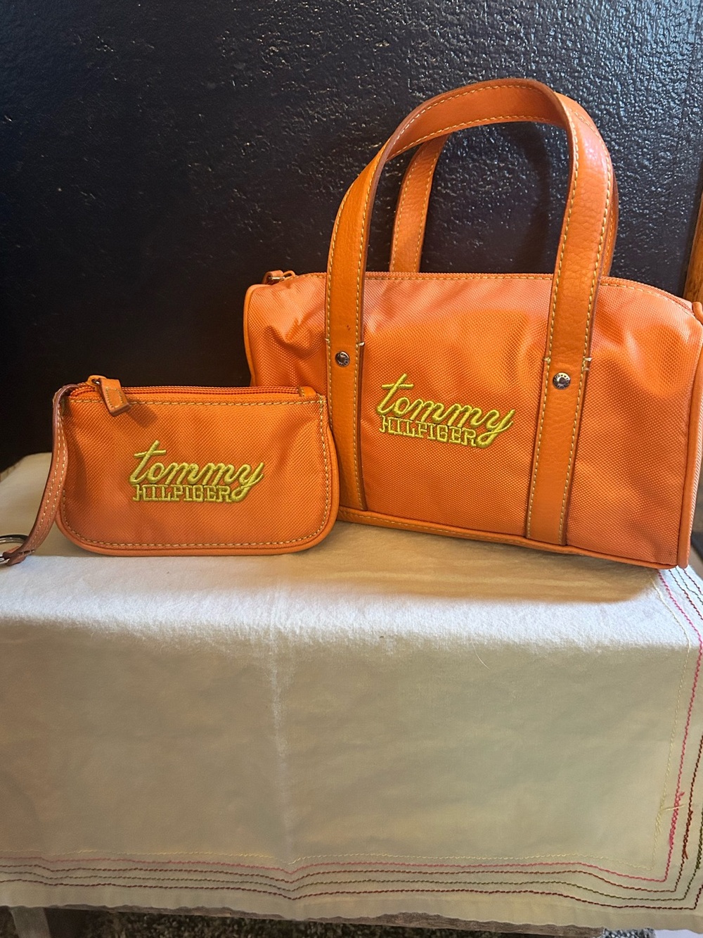 Tommy Hilfiger Orange Mini Tote and Matching Wristlet Set